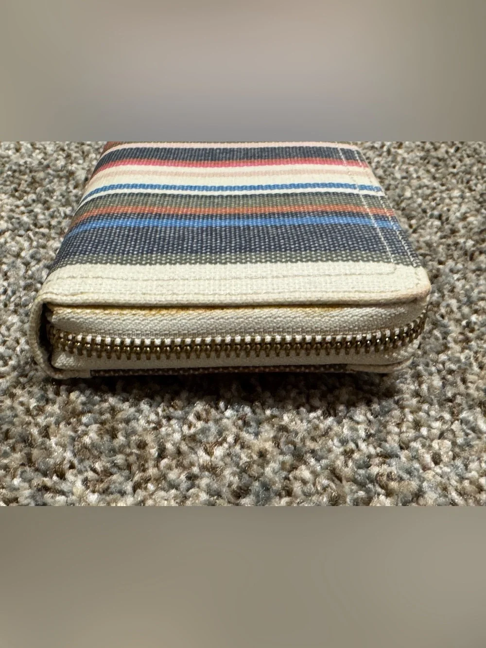 Fossil Striped Canvas Wallet in Pink, Blue, Brown & Cream Fully Zip Around